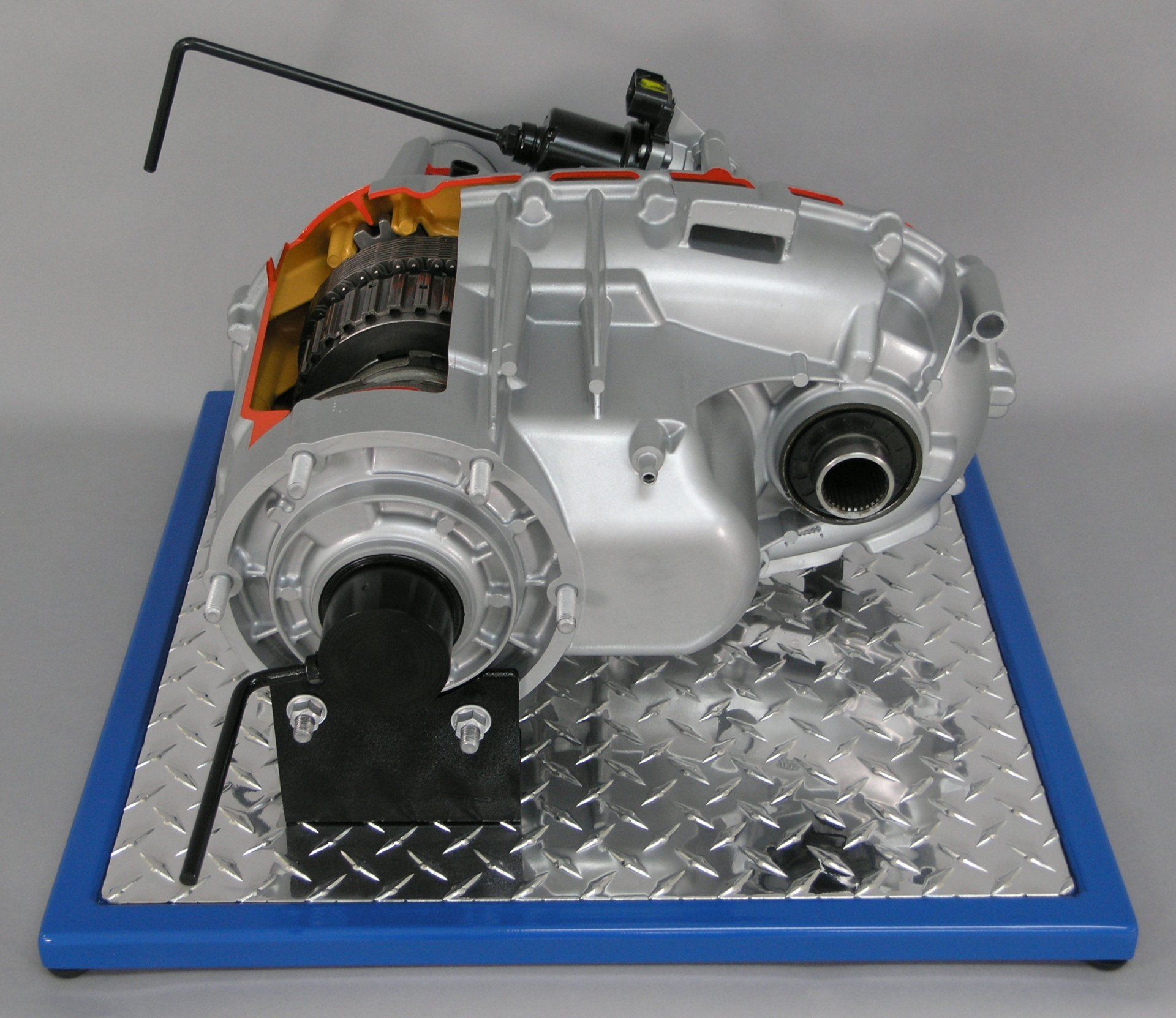 A model of a gearbox with a wrench attached to it