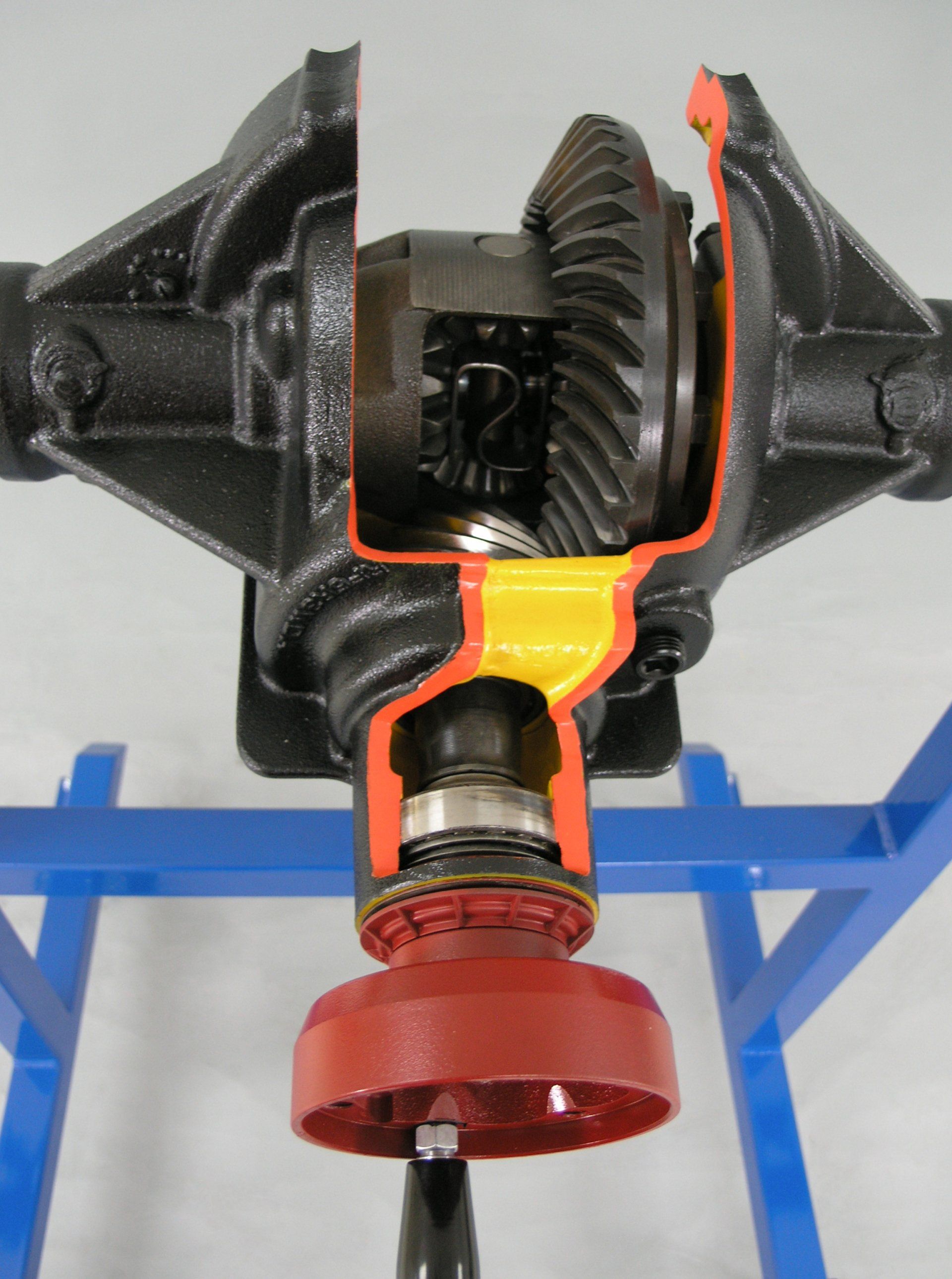 A close up of a gearbox showing the inside of it