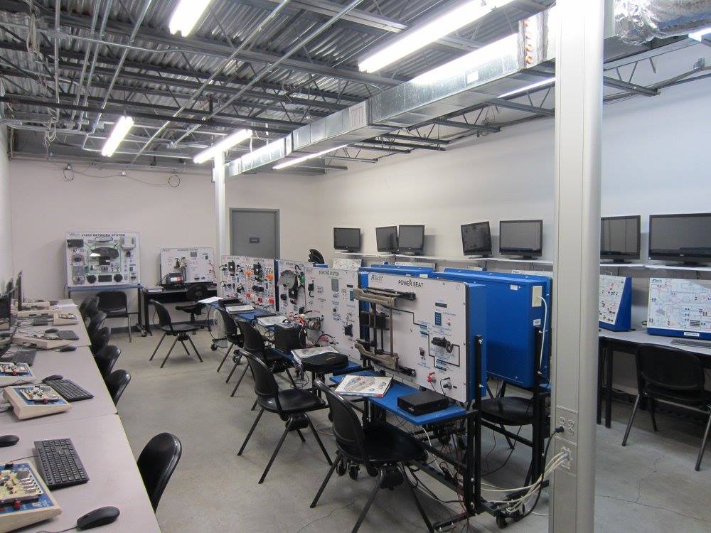 A large room with lots of computers and chairs
