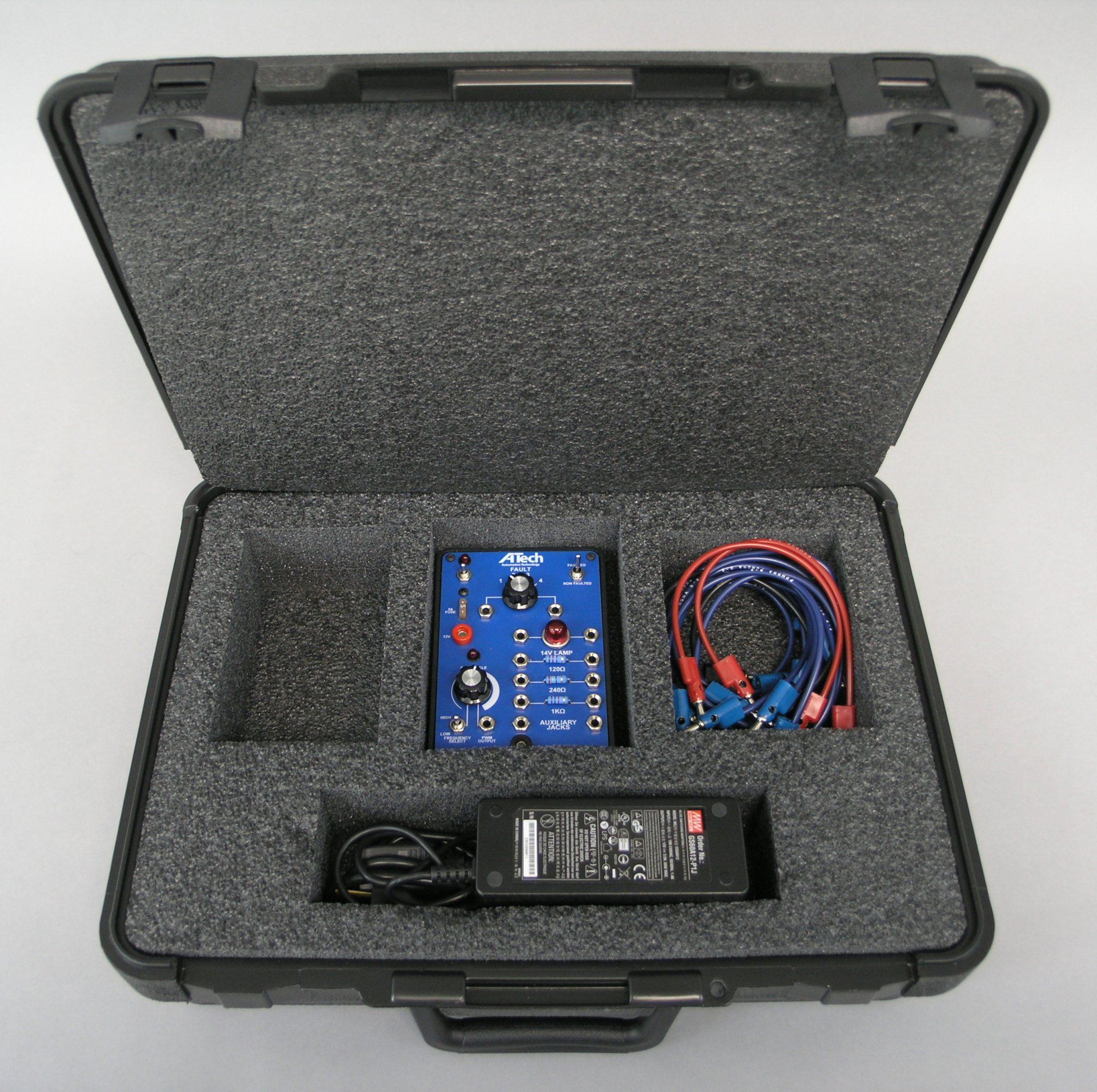 A black case with a blue device inside of it