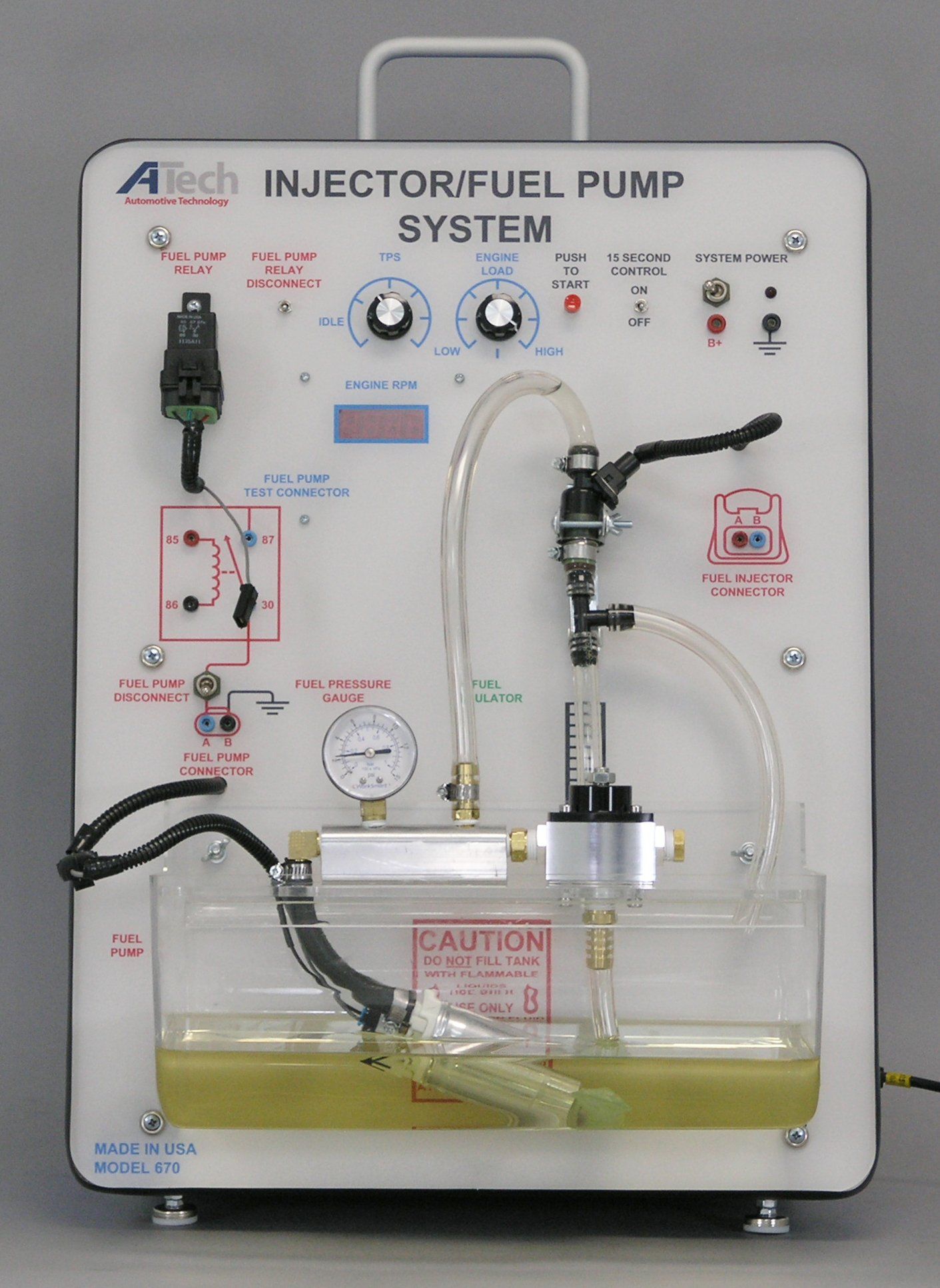 An injector / fuel pump system with a caution sign on it
