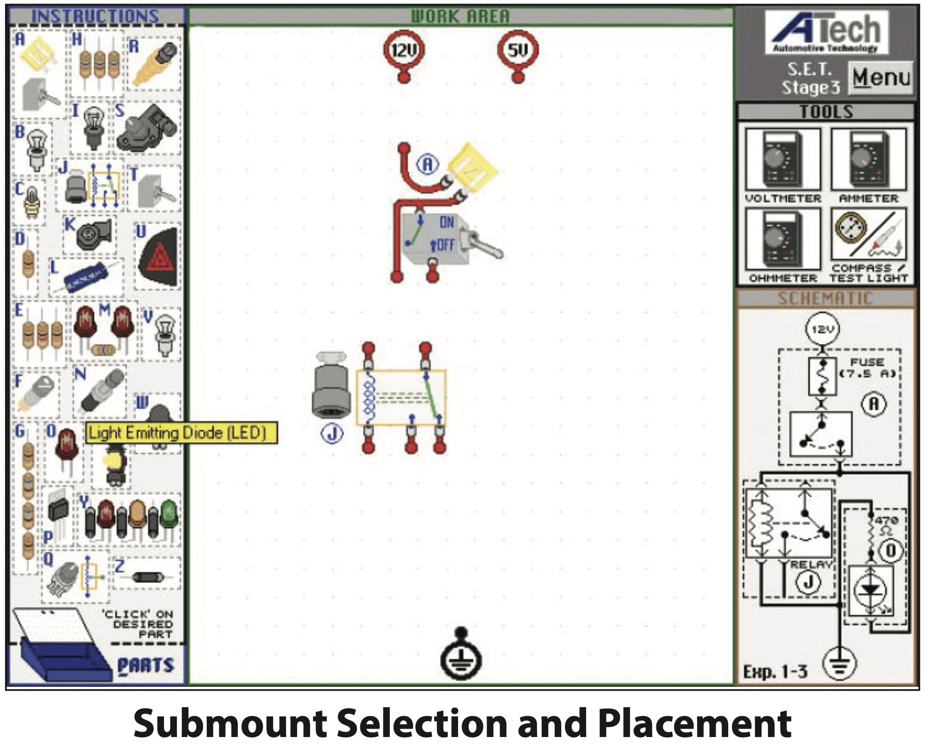 A computer screen showing a submount selection and placement