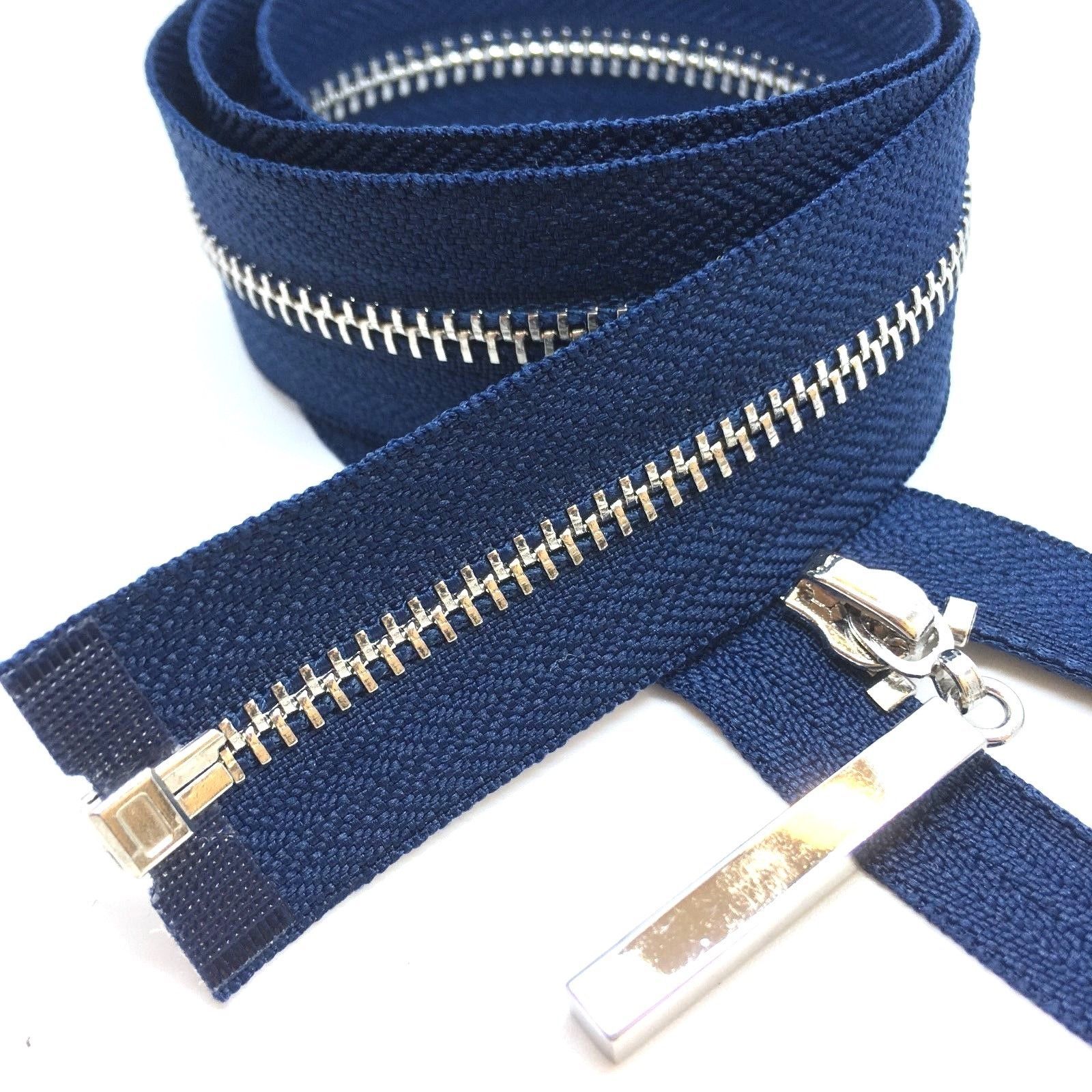 Royal blue zipper with silver chain and pull tab
