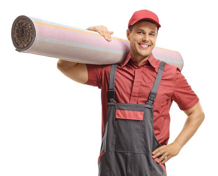 Man Holding a Carpet — Cordova, TN — Roto Clean Man Holding a Carpet — Cordova, TN — Roto Clean