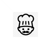 A black and white icon of a chef with a hat and mustache.