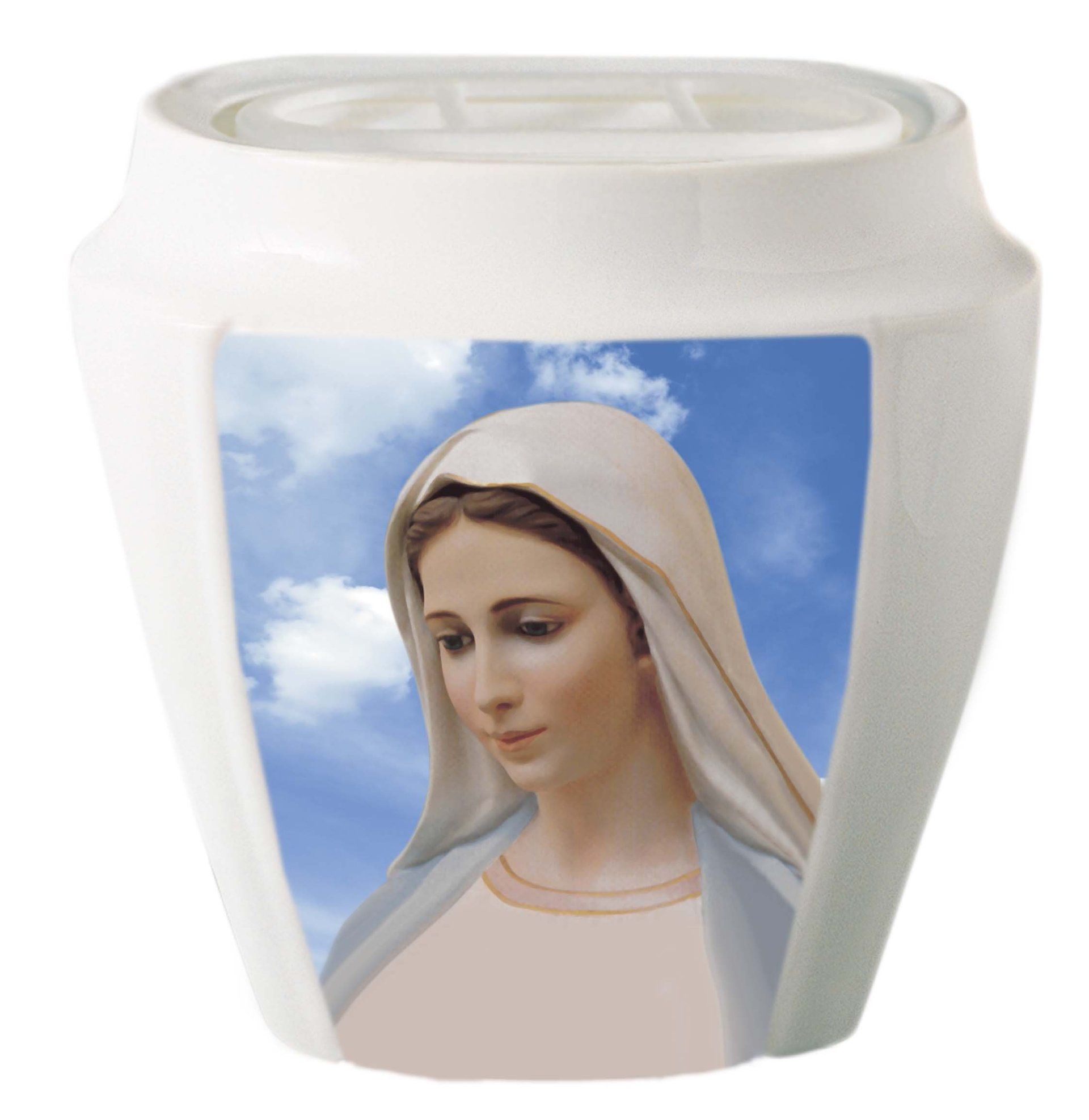 vaso con stampa della vergine