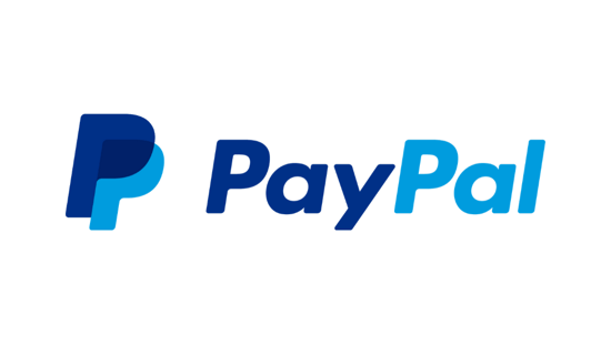 The paypal logo is blue and white on a white background.