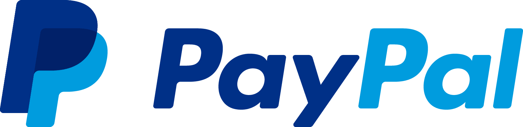A blue and white paypal logo on a white background