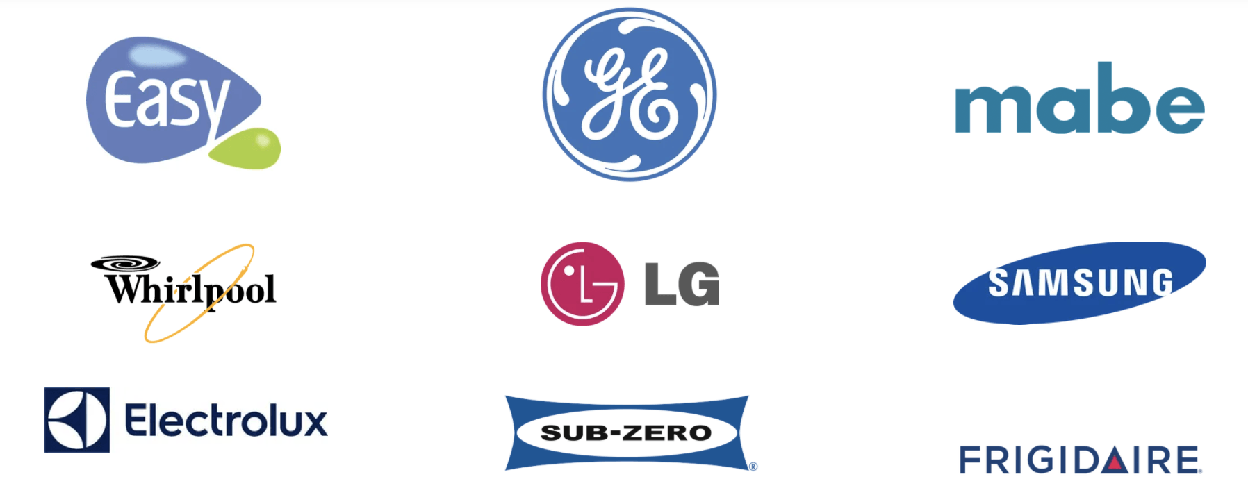 Varios logotipos para electrodomésticos como LG y Whirlpool.