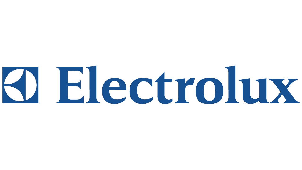 El logotipo de Electrolux es azul y blanco sobre un fondo blanco.