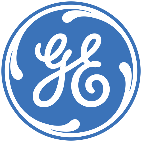 El logotipo de GE está en un círculo azul sobre un fondo blanco.