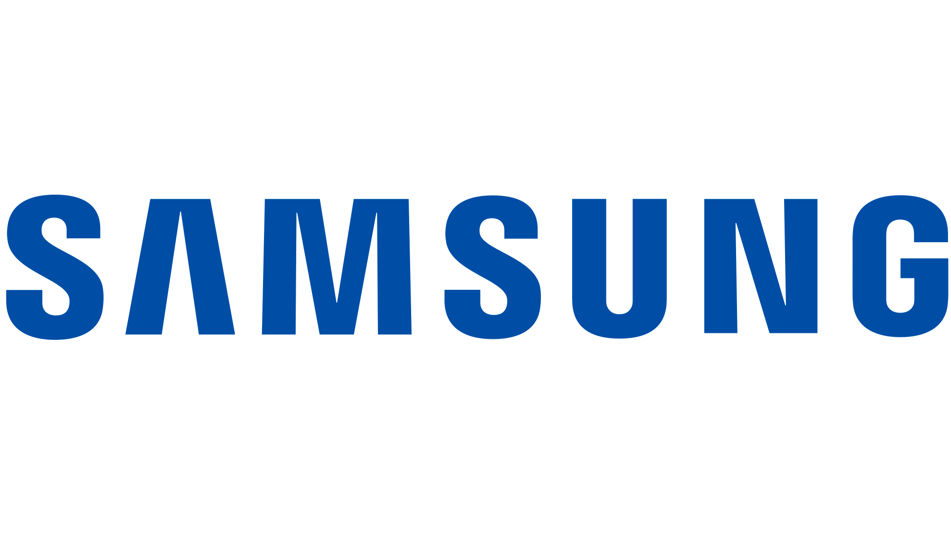 El logotipo de Samsung es azul y blanco sobre un fondo blanco.