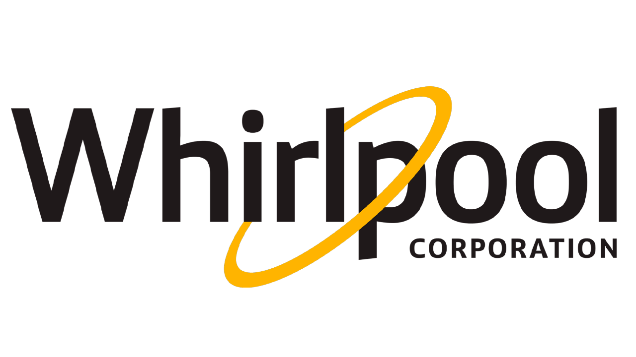 El logotipo de Whirlpool Corporation es negro y amarillo sobre un fondo blanco.