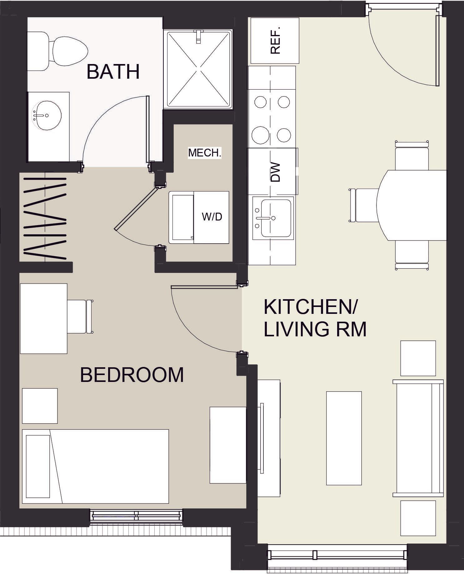 1 bed 1 bath