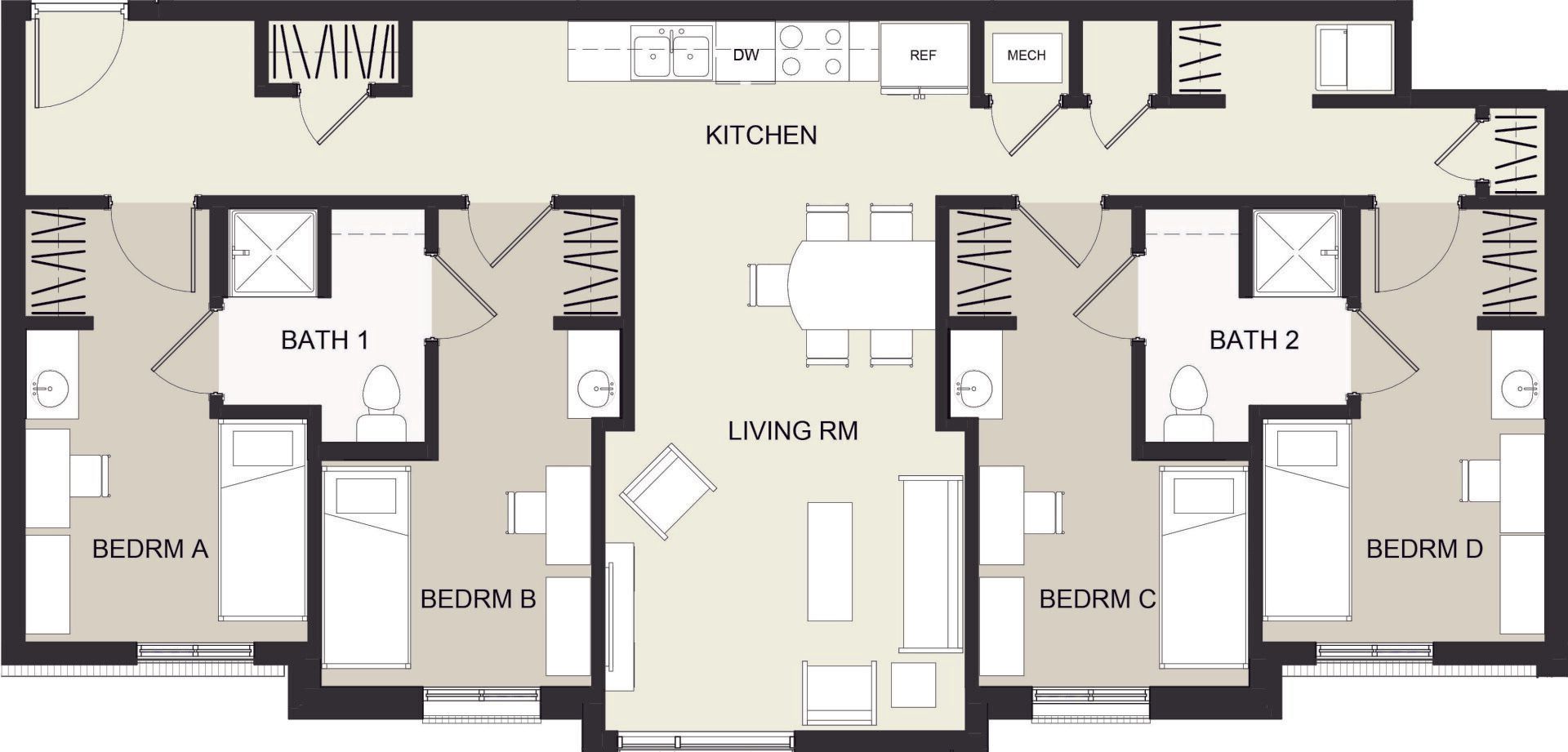4 bed 2 bath