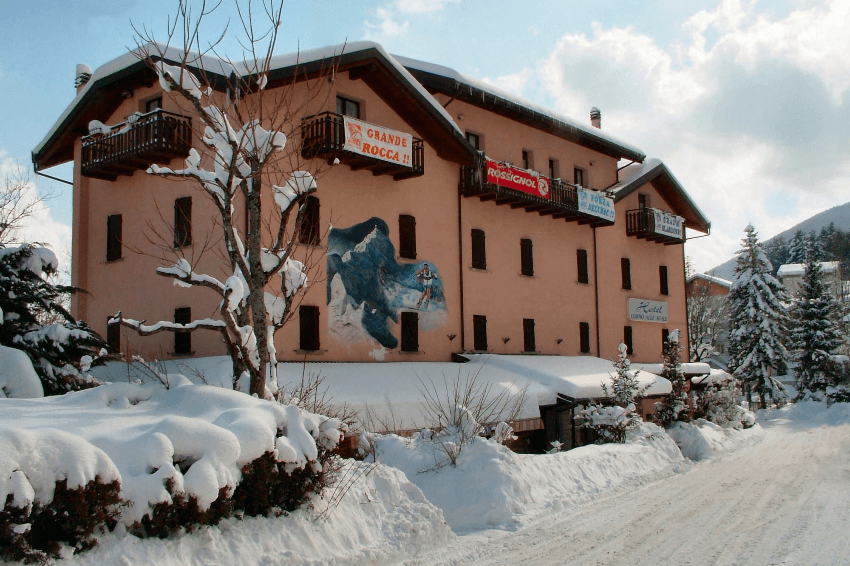 Snow-covered hotel