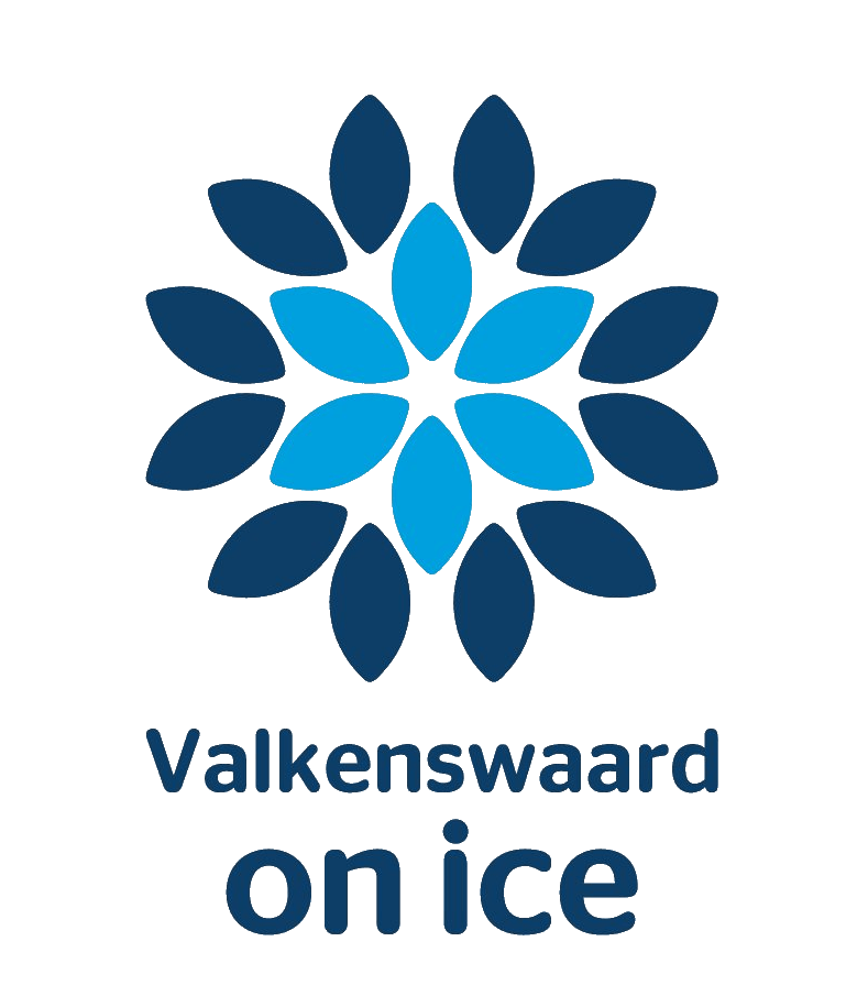 Een blauwe bloem met de woorden valkenswaard op ijs eronder