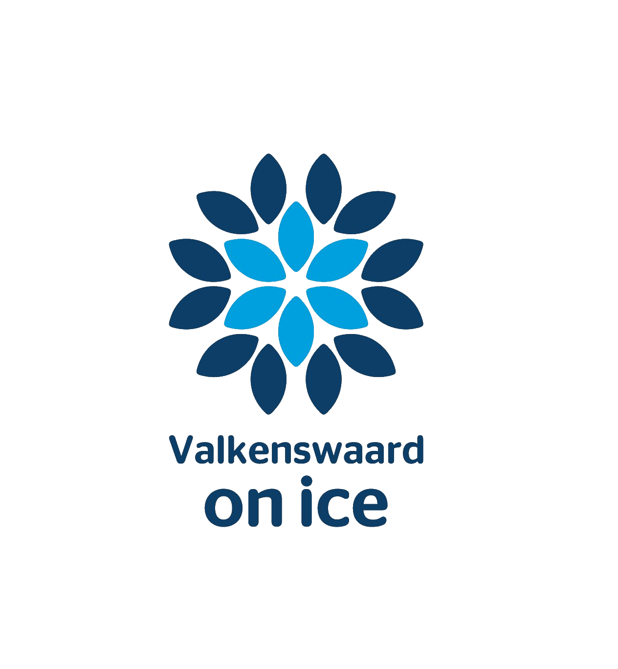 Een logo voor valkenswaard op ijs met een blauwe bloem op een witte achtergrond.