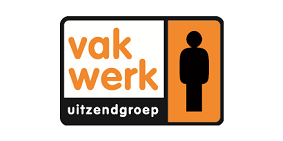 A logo for vak werk uitzendgroep with a picture of a man