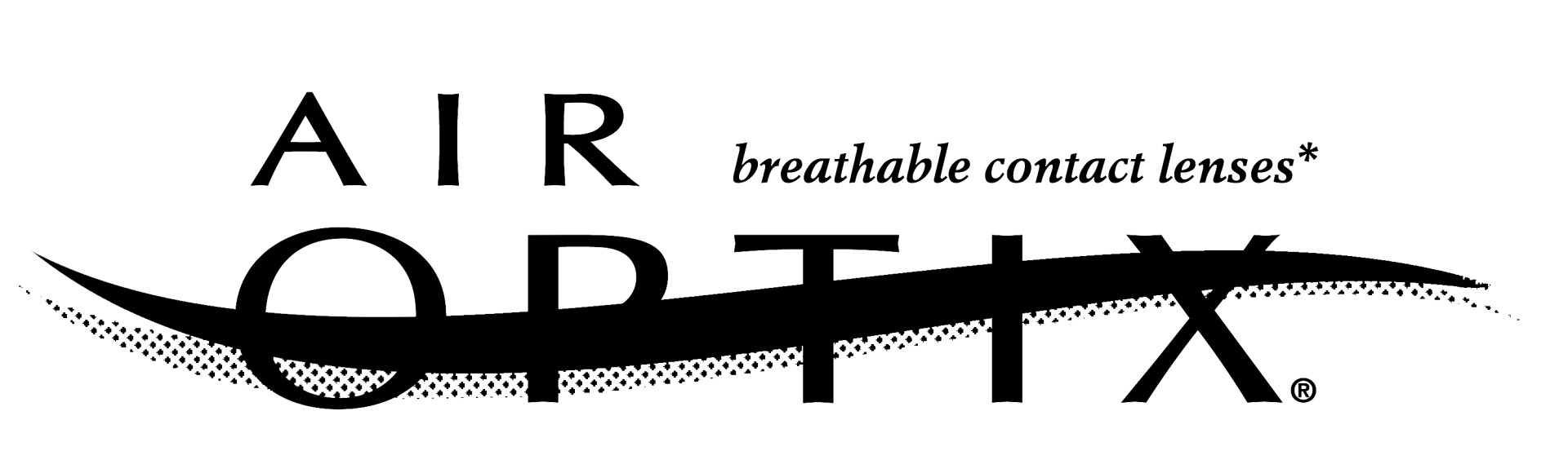 A black and white logo for air optix breathable contact lenses