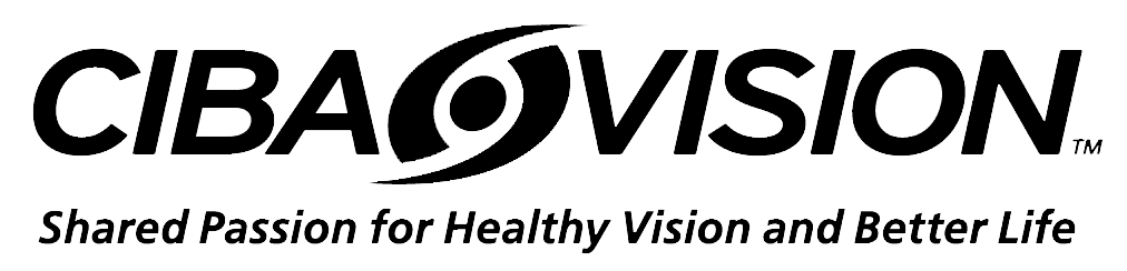 A black and white logo for ciba vision shared passion for healthy vision and better life