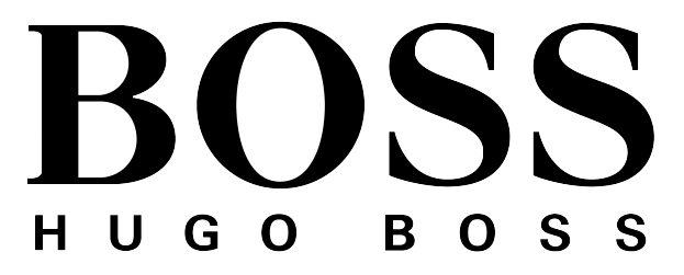 A black and white logo for hugo boss on a white background.