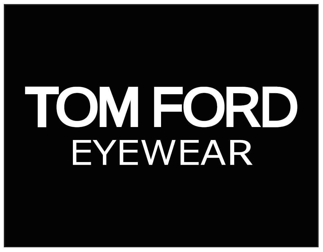 The logo for tom ford eyewear is on a black background.