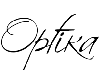 The word optika is written in cursive on a white background.