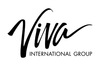 The logo for viva international group is black and white.