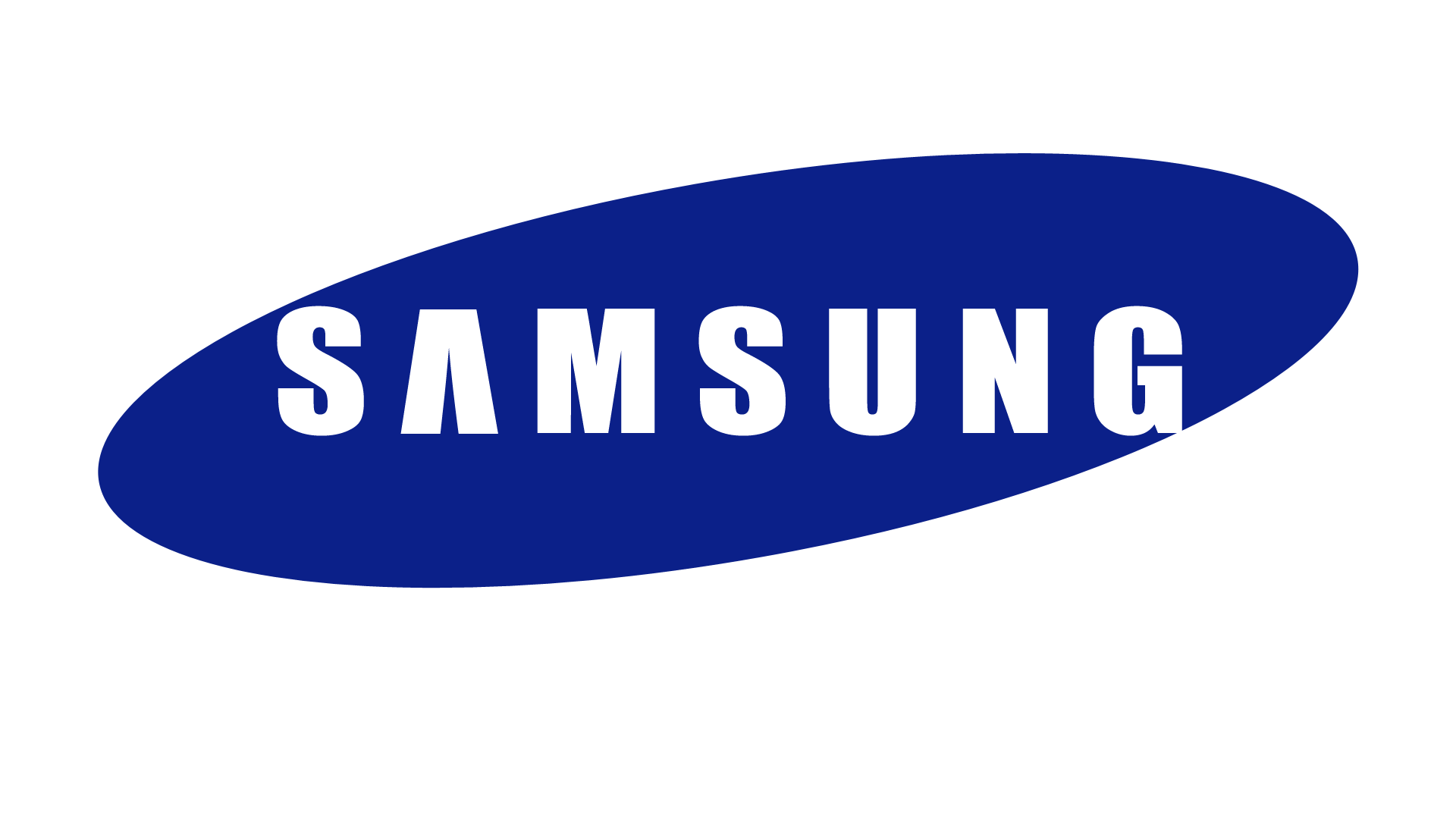 A blue samsung logo on a white background