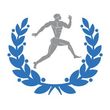 A silhouette of a man running in a laurel wreath