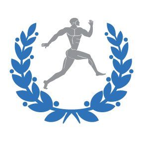 A silhouette of a man running in a laurel wreath