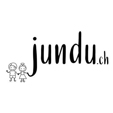 Logo von jundu.ch, Mädchen und Junge mit Schriftzug in weissem Kreis.