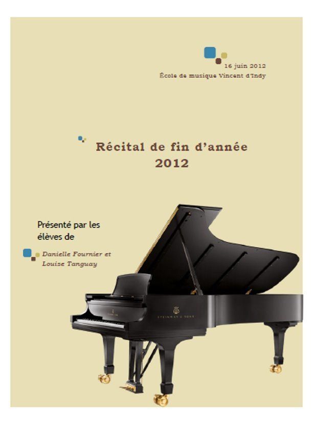 Une affiche avec un piano dessus qui dit récital de fin d'année 2012