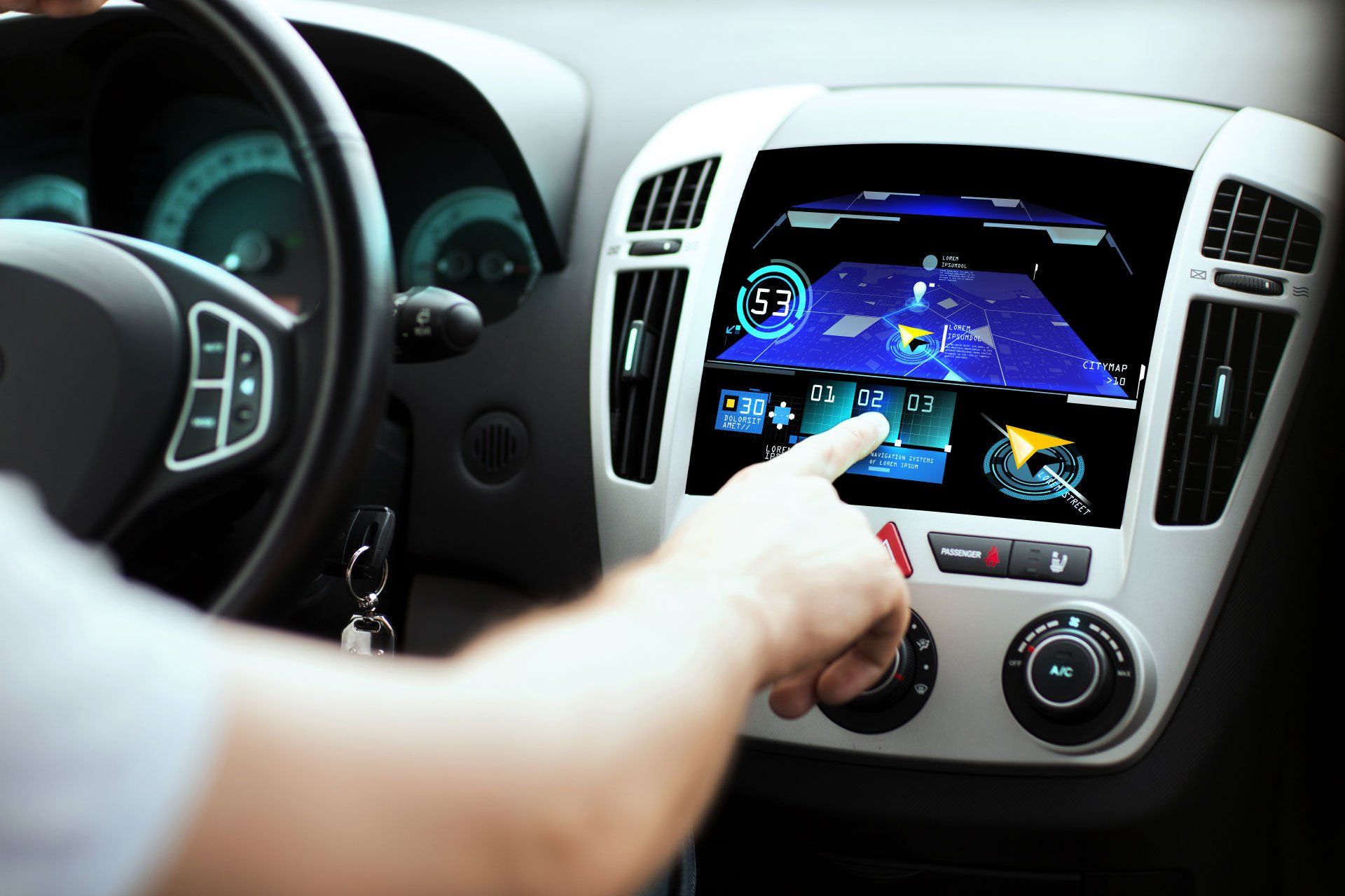 Man using GPS in car