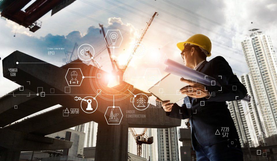 progettista in cantiere durante una nuova costruzione