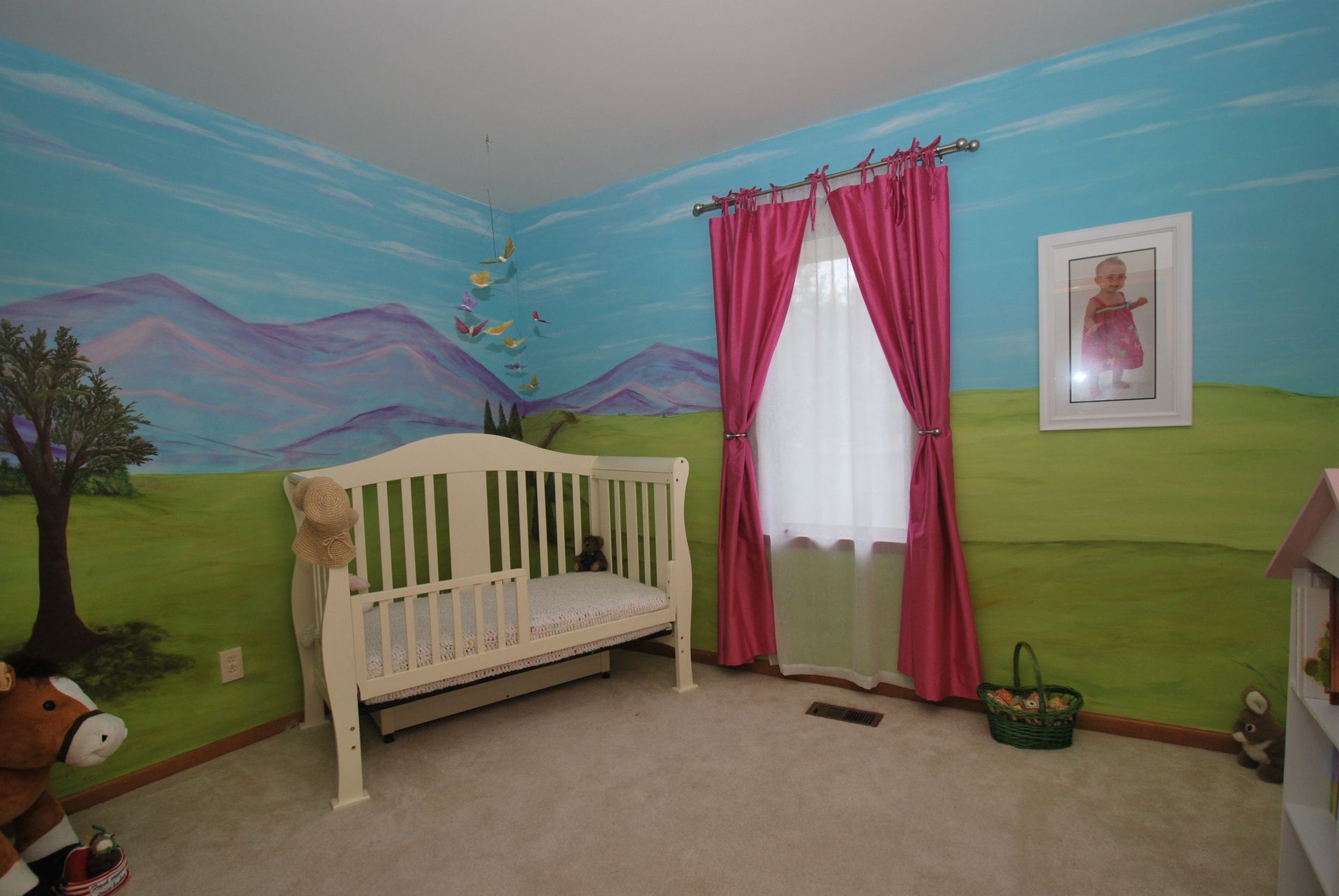 babies mural, scenic mural, mountains, fields