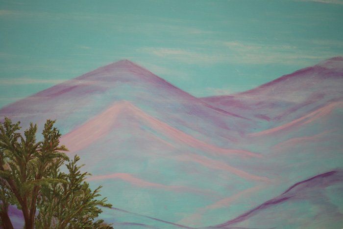 babies mural, scenic mural, mountains, fields, nursery
