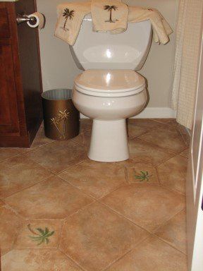 concrete overlay, bathroom floor overlay, palm tree