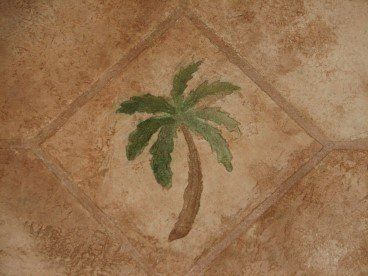 concrete overlay, bathroom floor overlay, palm tree