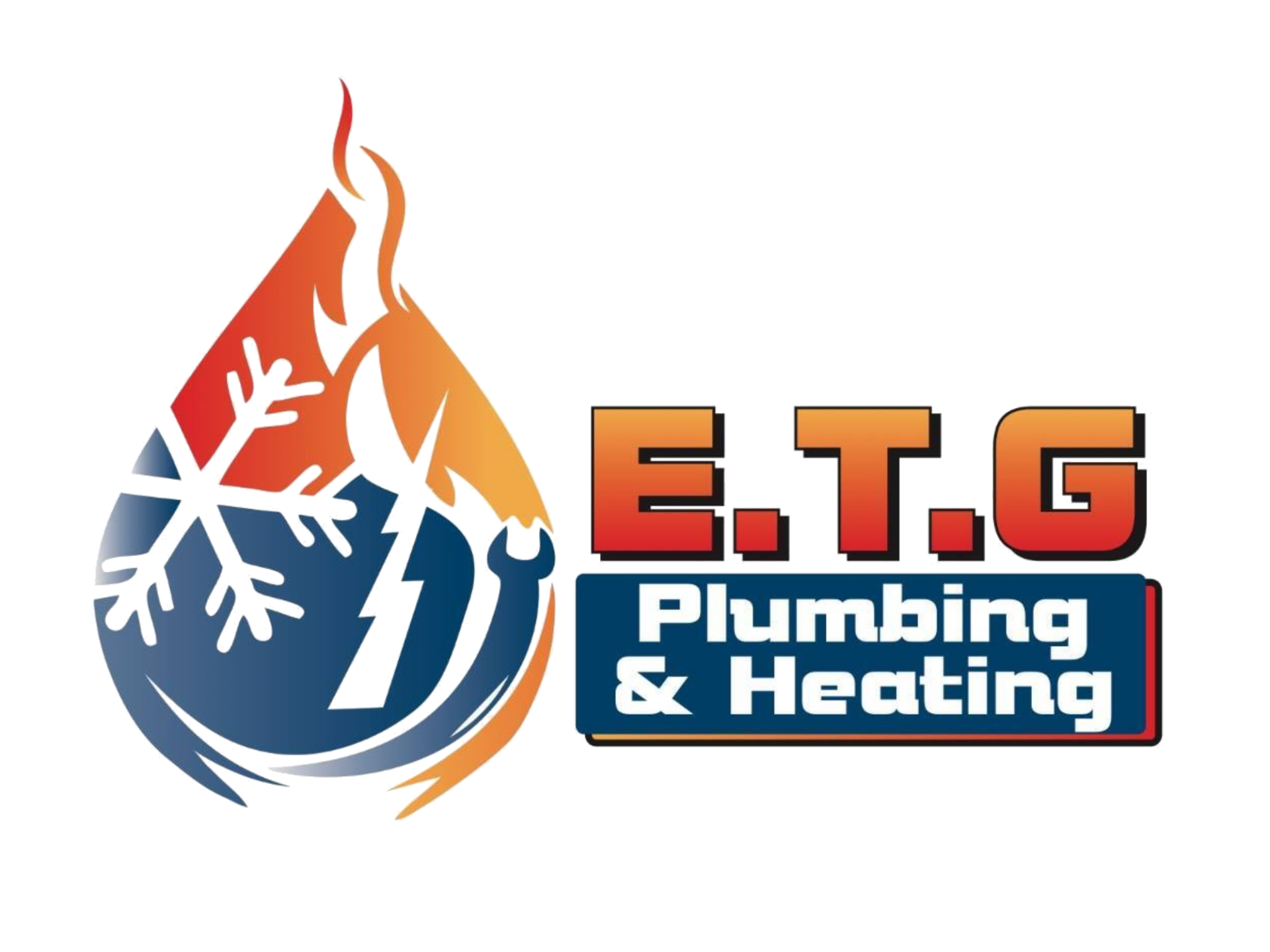 A logo for e.t.g plumbing and heating