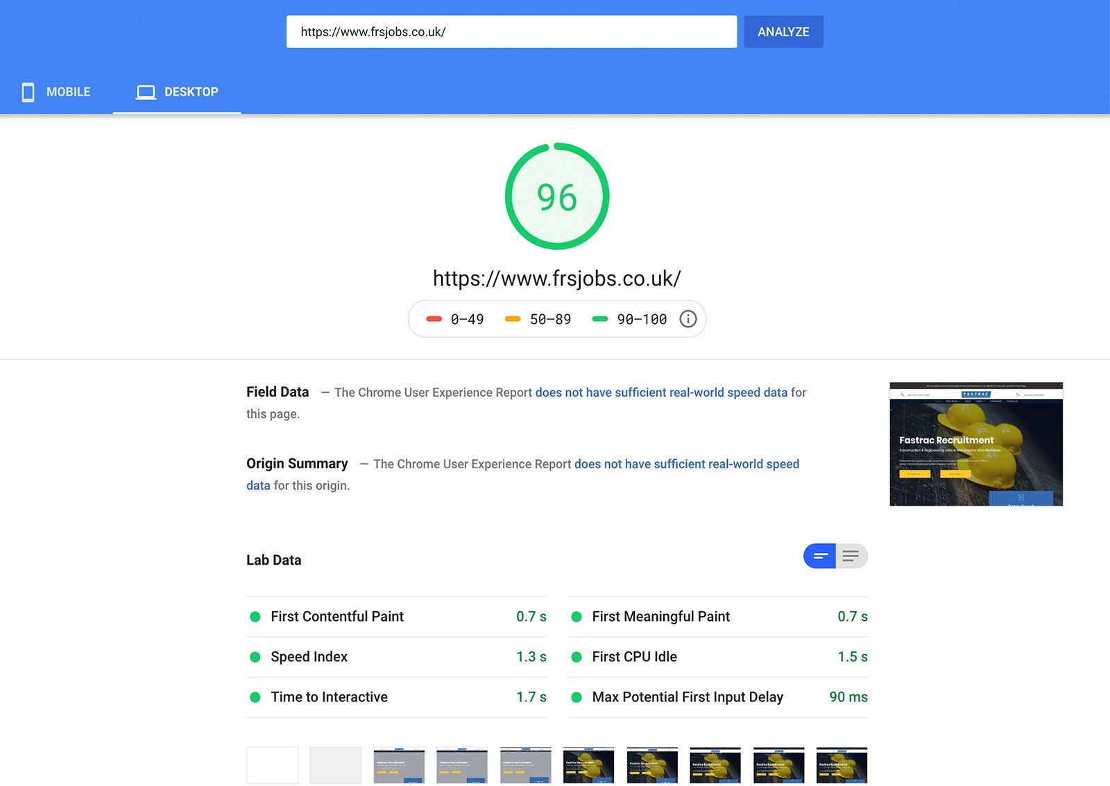 Website Optimisation and speed scores https://www.frsjobs.co.uk/