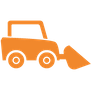 Orange construction skid steer with a front bucket.