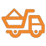 Orange truck carrying a shopping cart filled with items.