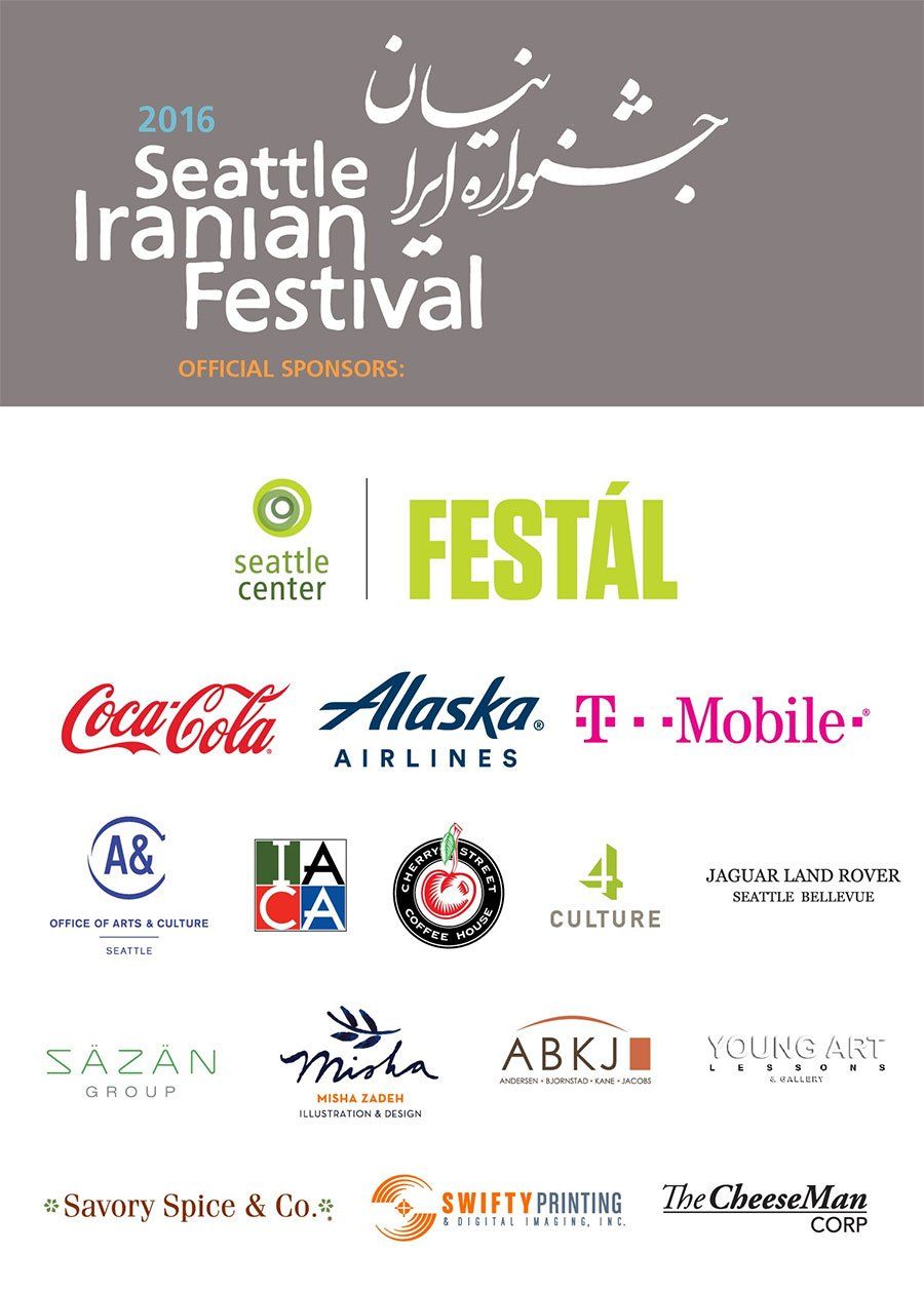 A poster for the seattle iranian festival with logos on it