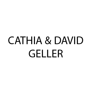 A black and white logo for cathia & david geller on a white background.