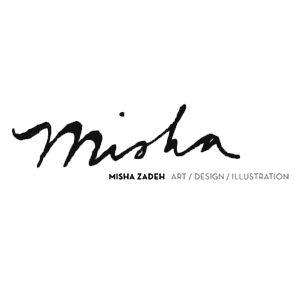 A black and white logo for misha zadeh art / design / illustration