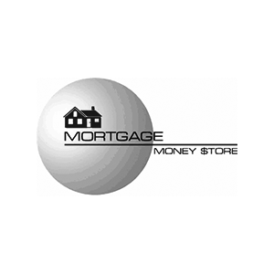 A logo for a mortgage money store with a house on it
