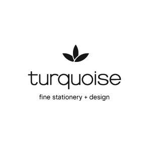 A black and white logo for turquoise fine stationery and design.