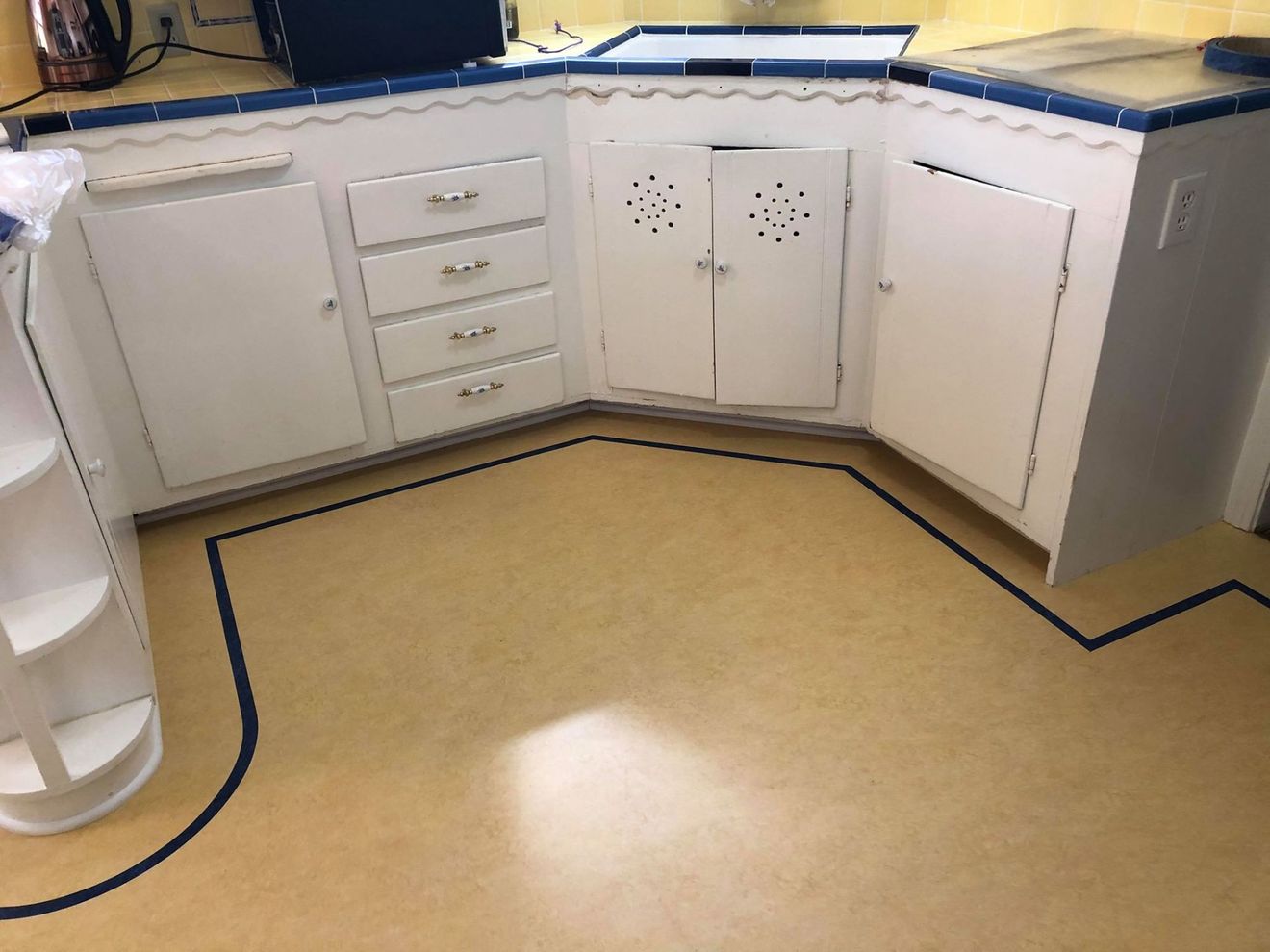 Forbo Marmoleum  Color; #3846 with a feature strip color #3030